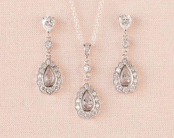 Crystal Bridal Set, Rose Gold Wedding Jewelry, Bridesmaids Jewelry Set, Bridal Earrings, Wedding Jewellery, Heather Bridal Jewelry SET