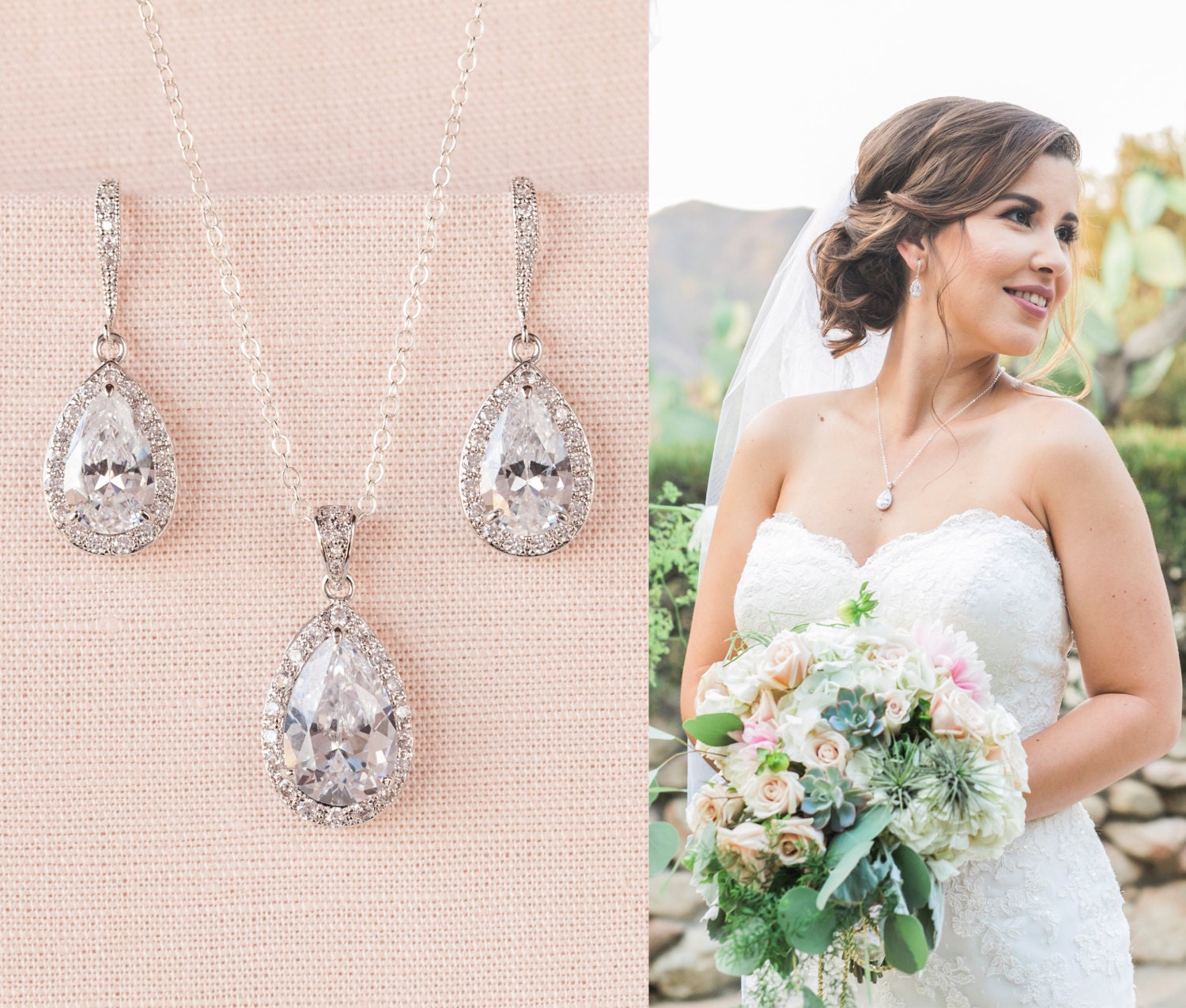 Crystal Bridal Set. Bridesmaids Jewelry Set, Crystal Pendant and Earrings, Wedding Jewellery, Ariel Bridal Jewelry SET