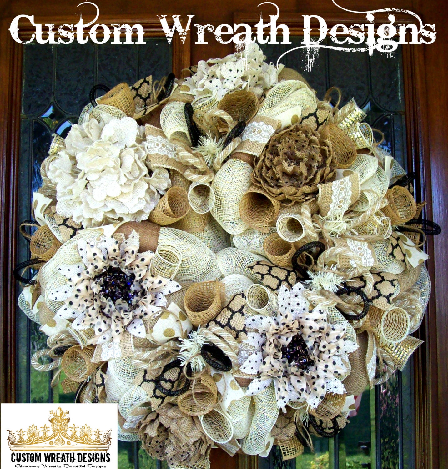 Burlap and Black Shabby Chic Burlap Wreath