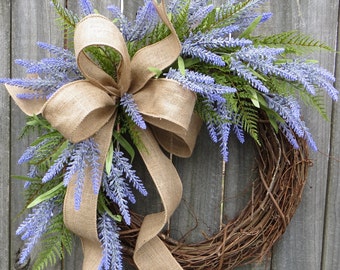 Lavender Wreath, Spring / Summer Wreath, Burlap Lavender Farm Wreath