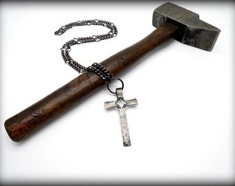 CROSS PENDANT ( Medium Size) Necklace Hand Forged and Signed by Blacksmith Naz