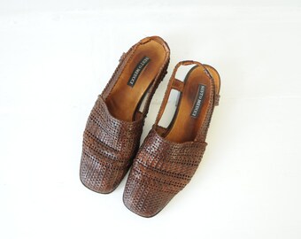 Vintage Sesto Meucci Brown Woven Leather Sandals, Made in Italy, Womens 7 / ITEM018