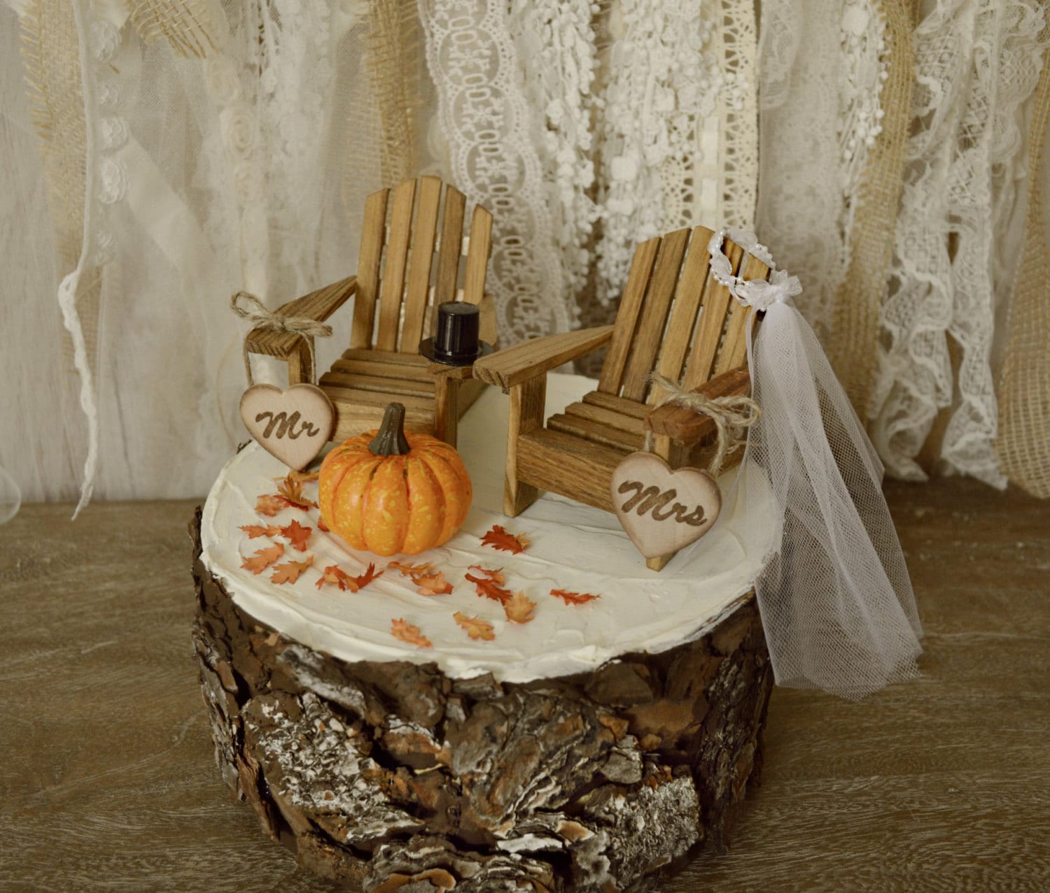 fall pumpkin wedding cake topper bride and groom autumn themed