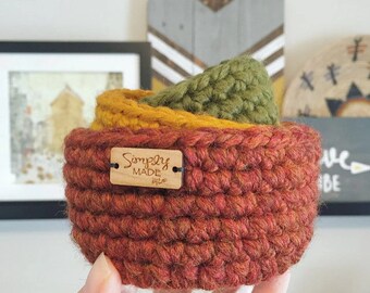 Mini Nesting Bowls / Crochet Bowls / Storage Bowls / Farmhouse Decor / Storage Organization / Fall Decor / Crochet Basket / Storage Basket