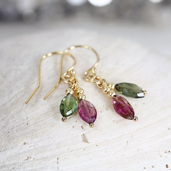 Tourmaline Earrings - Pink Tourmaline Earrings - Dangle Gemstone Earrings - October Birthstone Earrings - Green Tourmaline Earrings