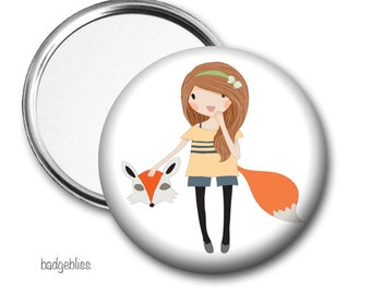 Fox Girl pocket mirror, purse mirror