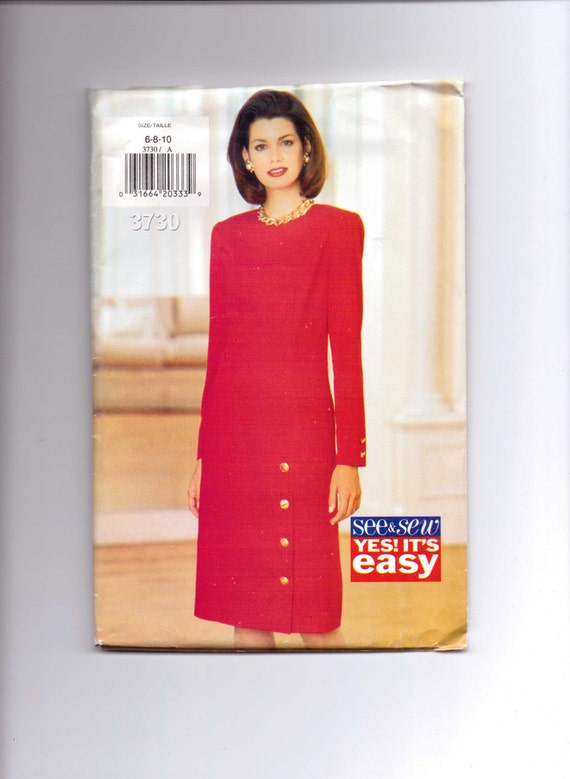 Butterick 3730 Sewing Pattern 90s UNCUT Misses and Misses Petite Dress See and Sew Size 6-10