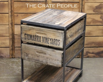 Double Crate Nightstand with bottom shelf -- Custom Made Crate Furniture -- Vintage Crates and Barn Wood