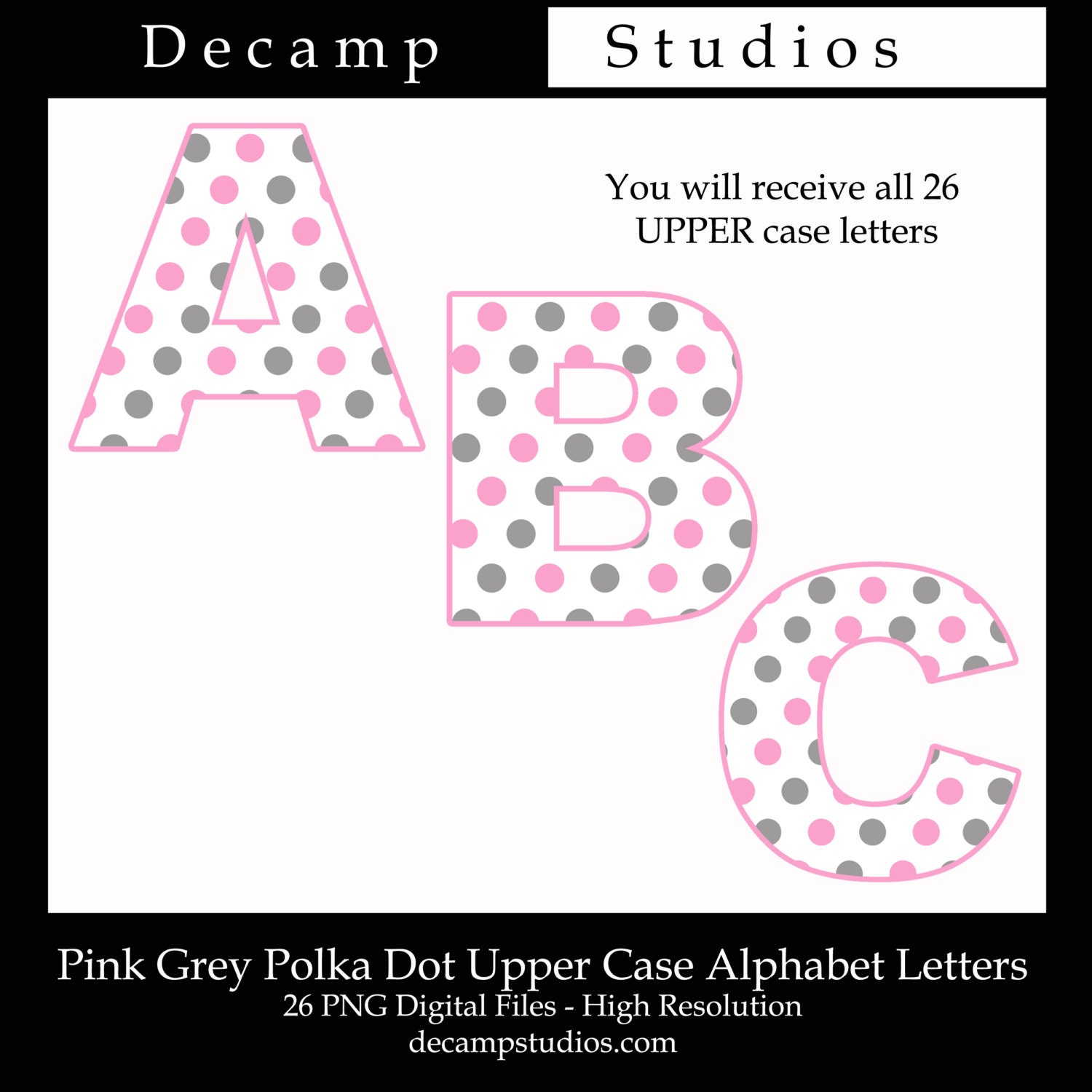 alphabet clipart letters pink grey gray polka dot printable