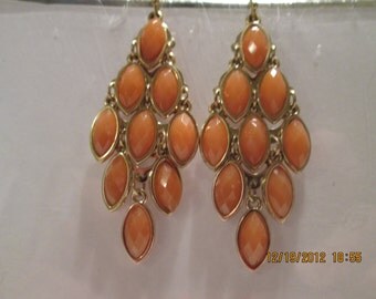 Layered Gold Tone Earrings with Brown/Orange Dangles
