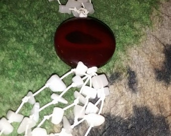 Brown Agate White Chipped Pendant Necklace