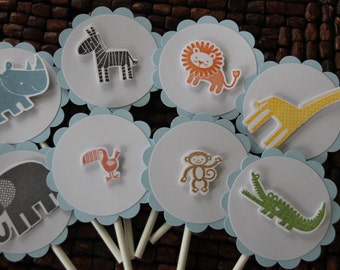 Zoo Babies Cupcake Toppers - Zoo Animals Cupcake Toppers -Zoo Babies Shower - Boy Baby Shower - Jungle Baby Shower - set of 8