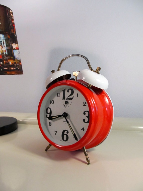 Vintage Twin Bell Alarm Clock in Bright Orange color LUMEN