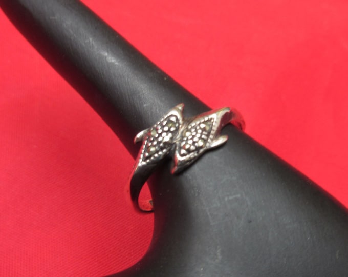 Sterling Dolphin Ring with studs and marcasites size 8 1/2