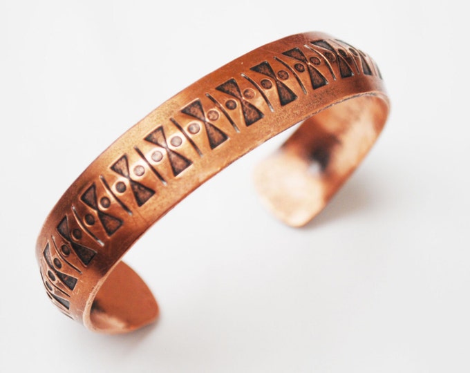 Boho Bracelet Solid Copper tribal etched Cuff Bangle south western