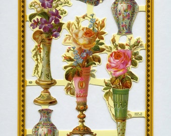 Rose SCRAP RELIEFS, Rose Die Cuts, Vase Die Cuts, Bouquet Die Cuts, Victorian Roses, Die Cut Roses, Victorian Paper Vase, Floral Die Cuts