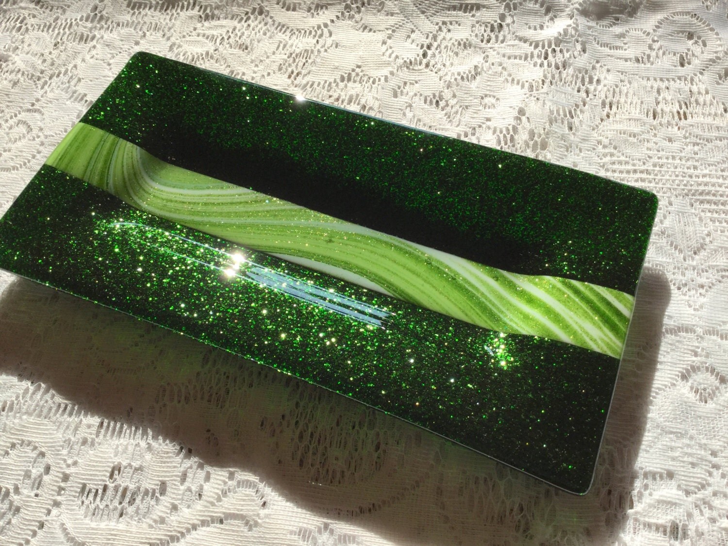 Fused Glass Tray Emerald Green Art Glass Platter Serving