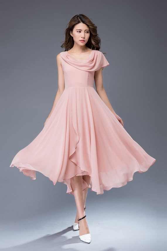 Pink chiffon dress-prom dress-maxi dress-party dress C943