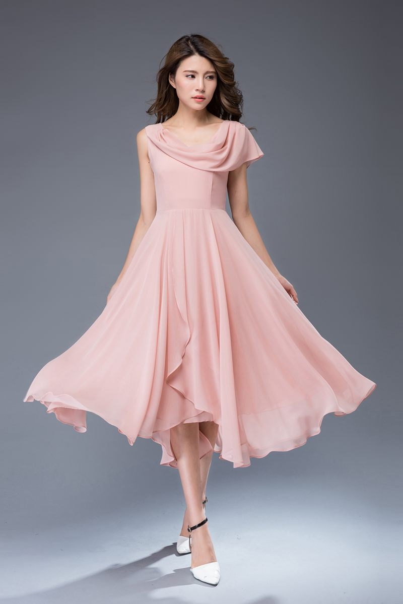 Pink chiffon dress-prom dress-maxi dress-party dress C943