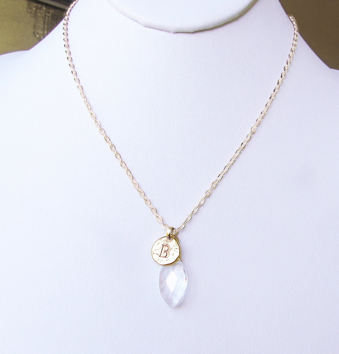 Letter B Necklace Gold Plated Initial B Necklace With Clear