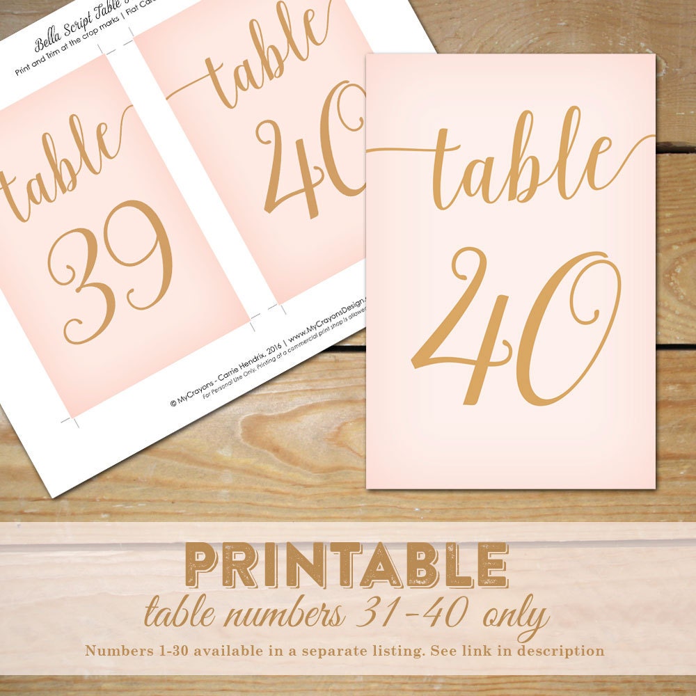 instant download printable table numbers 31 40 by mycrayonsdesign
