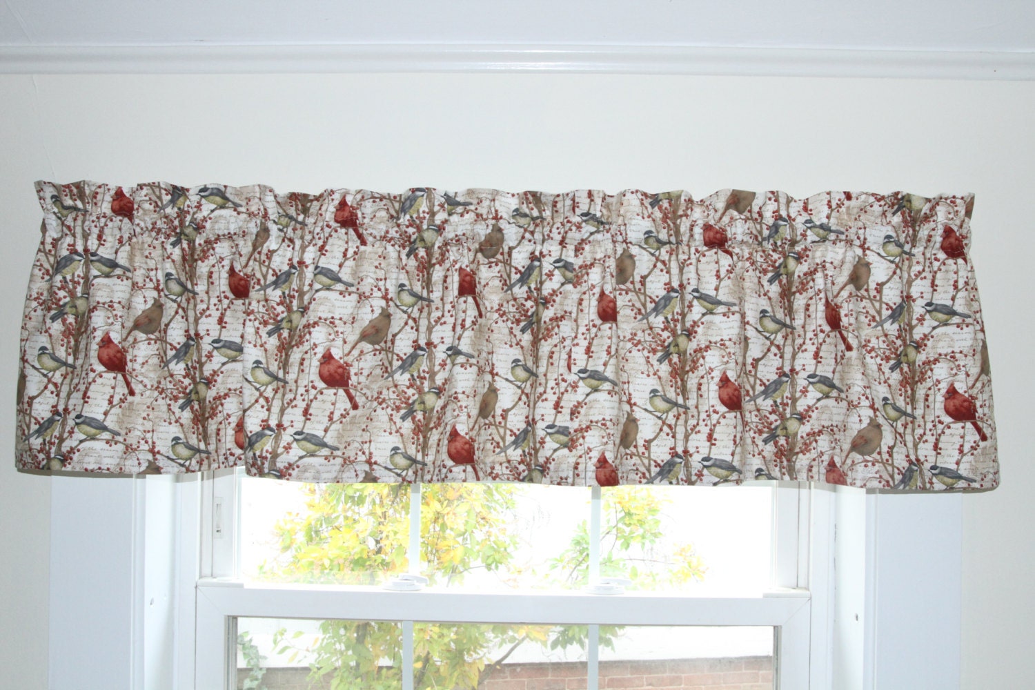 Nestled in Branches Cardinals & Chickadee Straight Valance
