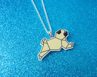 Fawn origami pug necklace, pug necklace, geometric necklace, origami necklace, origami gifts, origami jewellery, pug gifts, girls necklace