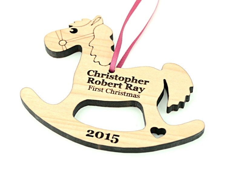 Wooden Rocking Horse Ornament Personalized Wood by KeepsakeToys