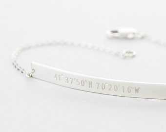 Custom Coordinates Bracelet, Personalized or Blank, 14k Gold Filled, Sterling Silver, or Rose Gold Filled Perfect Bar Bracelet, LB140_35