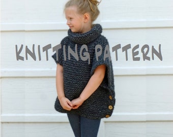 KNITTING PATTERN The Sophie Sweater (Toddler, Child, Adult Sizes), Knitted Pullover, Easy Sweater Pattern, Poncho, Cape, Chunky Knit