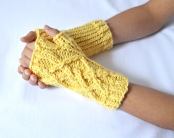 Kids Mittens, Cable Knit, Fingerless Gloves, Kids Knitwear, Merino Wool, Hand Warmers, Wrist Warmers, Texting Gloves, "Kids Aran Knit"