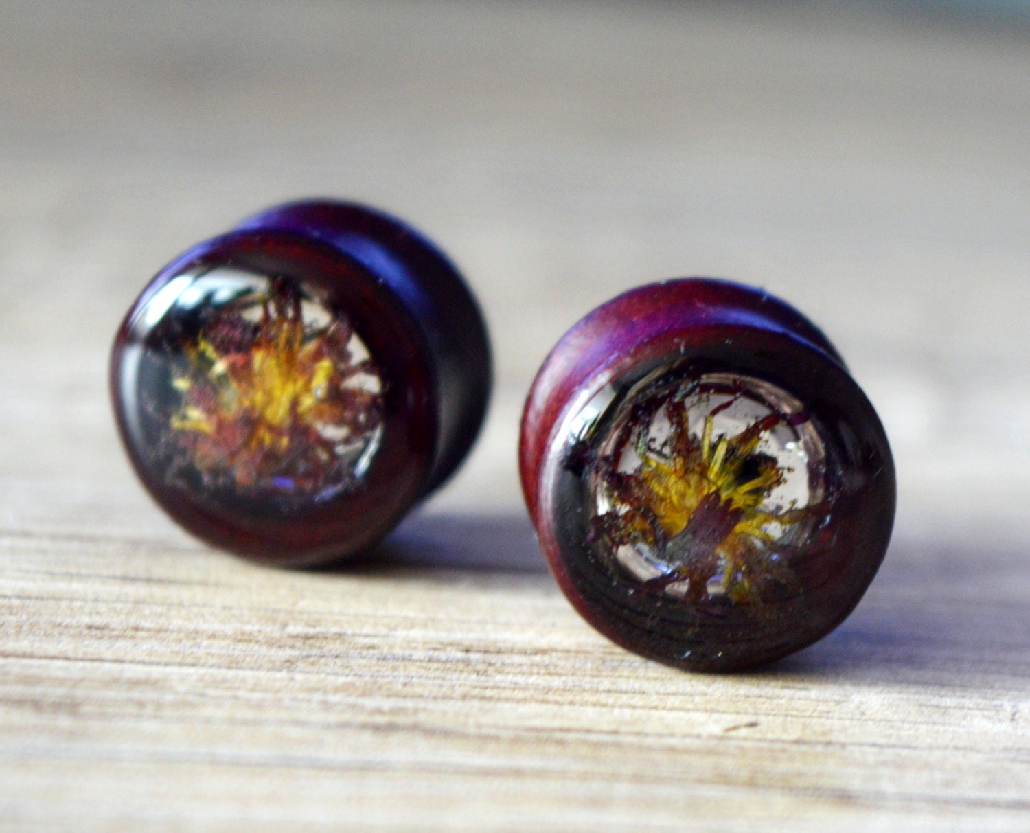 wooden plugs flower plugs pressed flower by JEWELRYandPLEASURE