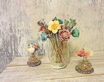 Sola Table Peach Mint Boysenberry Flower Arrangement For Jars Vase Centerpiece Spring Summer Wedding Sola Table Peach Mint Boysenberry Flower Arrangement For Jars Vase Centerpiece Spring Summer Wedding