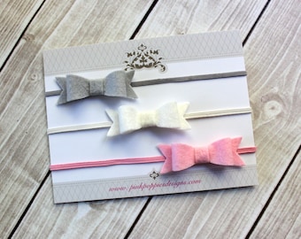 Felt Bow Headband Set, Newborn Headbands, Small Bow Headbands, Baby Girl Bows, Felt Headbands, Felt Hair Bows, Baby Bows, Infant Headbands