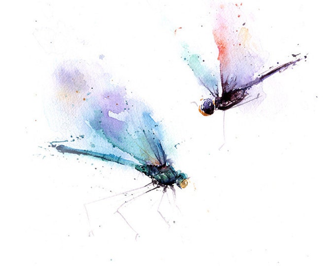 WATERCOLOR DRAGONFLY PAINTING - dragonfly decor, dragonfly art, dragonfly wall art, insect wall art, original art, watercolor insect