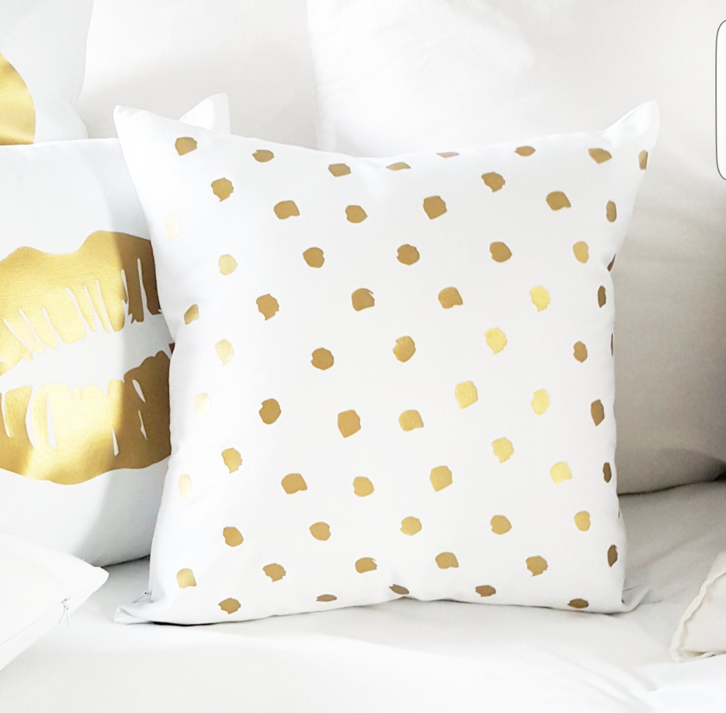 Hand Drawn Polka Dots Throw Pillow Cover Cream Metallic Gold