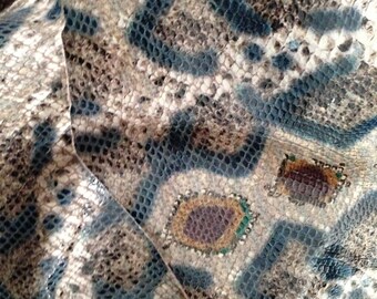 Crafts - Lot of Leather Scraps - Approx half pound - Beautiful Rainbow Embossed Snake Scraps - NEW type!