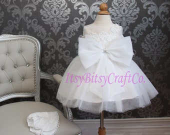 Baby girl lace baptism dress christening gown flower girl dress with Authentic Swarovski Crystal rhinestone detailing