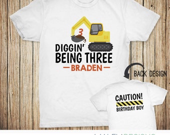 Construction Birthday Shirt | Boys Personalized 3rd Birthday Shirt | Digger | Front Loader | Excavator | Construction Theme Birthday Tshirt