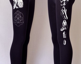 Sphynx Cat Leggings - Women's Crystal Leggings - Festival Leggings - Sacred Geometry Clothing