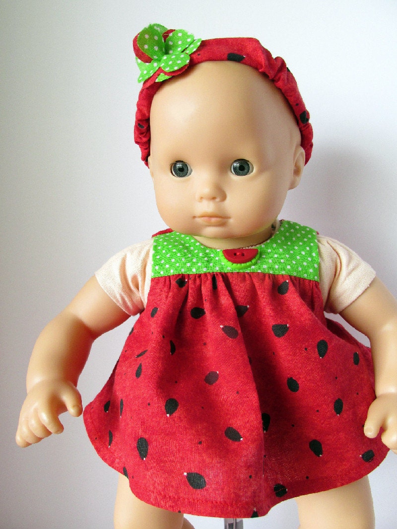 Bitty Baby wearing her watermelon sun dress | Doll Diaries