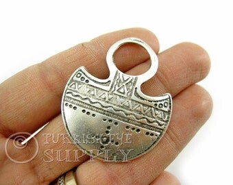 Silver Tribal Pendant, Antique Silver Plated Ethnic Pendant, Turkish Jewelry Supplies