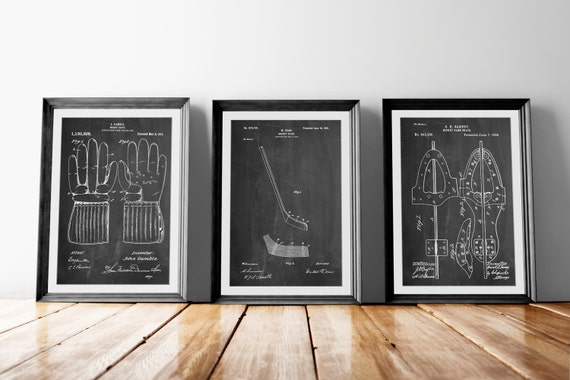 Hockey Patent Posters Group of 3, Hockey Decor, Hockey Stick, Ice Skate, Ice Hockey, Hockey Coach Gift, PP1163