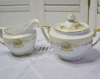 Vintage Noritake Imperial China Sugar Bowl and Creamer Set Floral Design Japan PanchosPorch