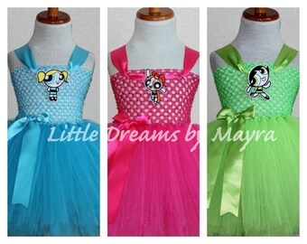 The Powerpuff girls inspired tutu dress and matching bow size nb to 10years, Powerpuff girls birthday party inspired outfit