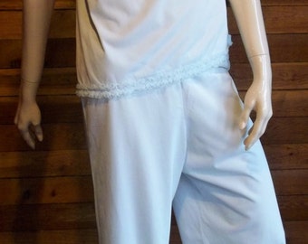 Vintage Lingerie 1960s SHADOWLINE Light Blue Pajama Set ~ Top (32), Bottoms (34) with RUFFLES