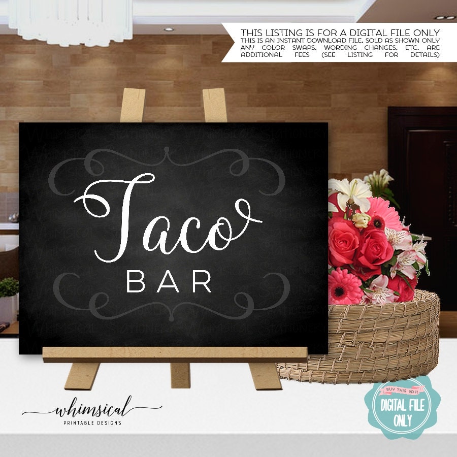 Taco Bar Sign Chalk Swirl Printable File Only