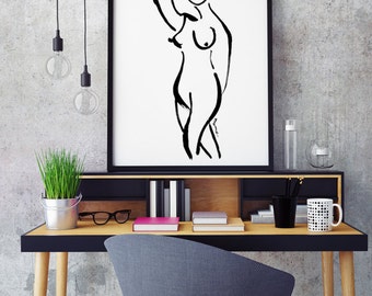 Bathroom art, Bedroom art, Nude painting, Woman figure, Black & White art, Minimalist art, Black ink illustration, Nude #3 Buy 2 Get 1 FREE