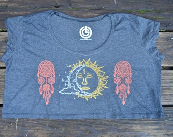 Sun and Moon Crop Top - Sun and Moon Loose Cropped T-Shirt - Dreamcatcher Crop Top - Festival Crop Top