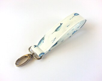 Narwhal Keychain, Key Lanyard, Wristlet Key Fob, Narhwal Key Fob, Narwhal Gift